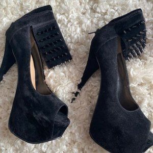 Suede Spike Peep Toe Ankle Strap Chucky Platform